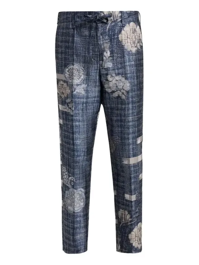 Check Floral Jacquard Straight-Leg Ankle Trousers