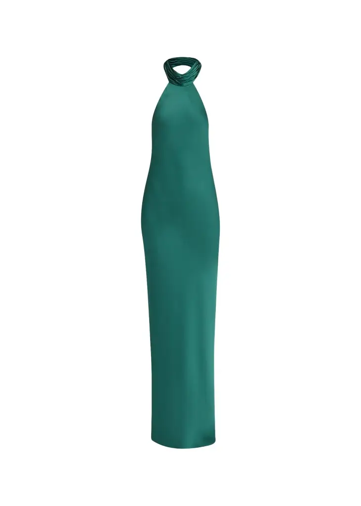 Ramy Brook Tatiana Low-Cut Halter Column Gown