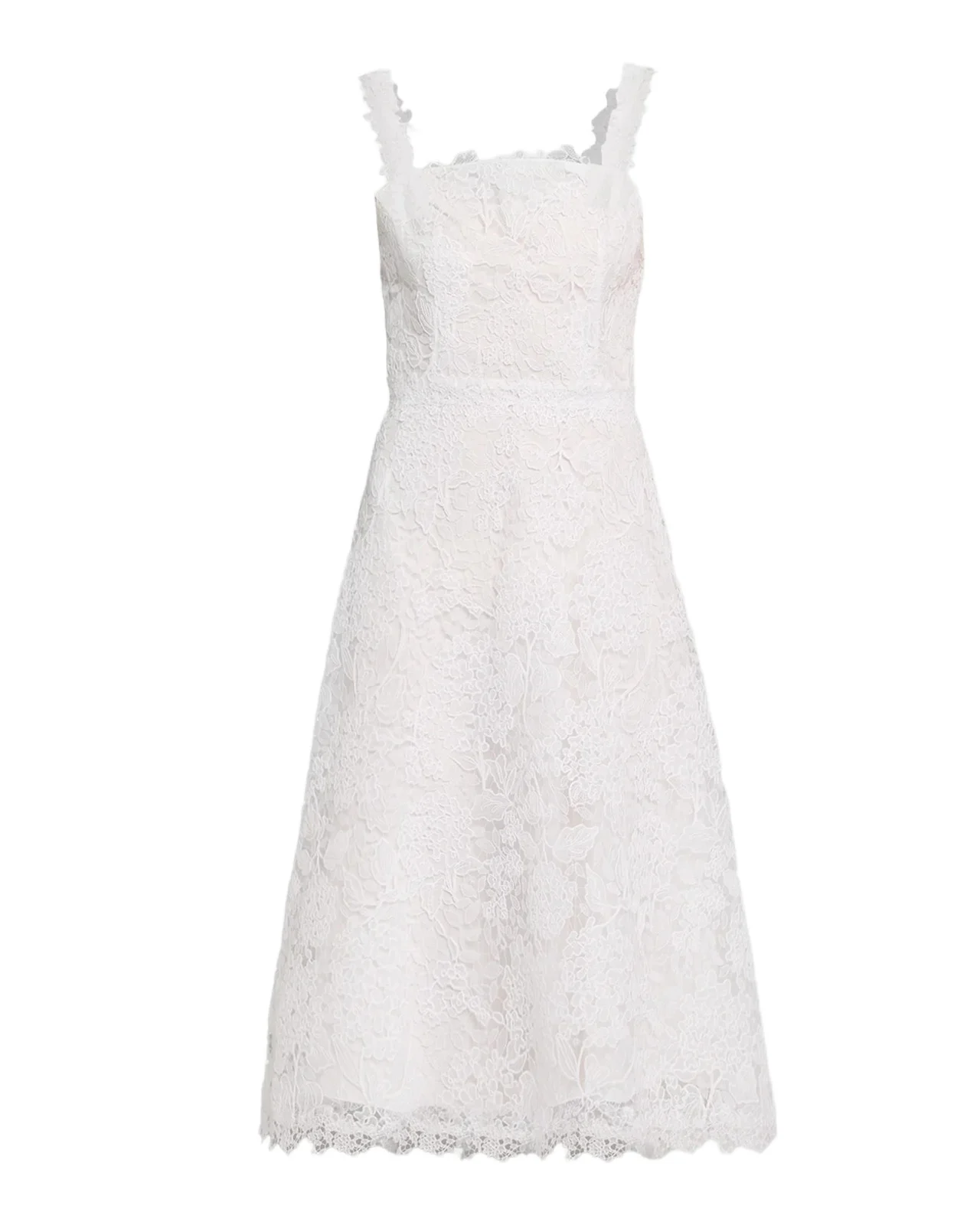 Carolina Herrera Florale Guipure Lace Sleeveless Midi Dress