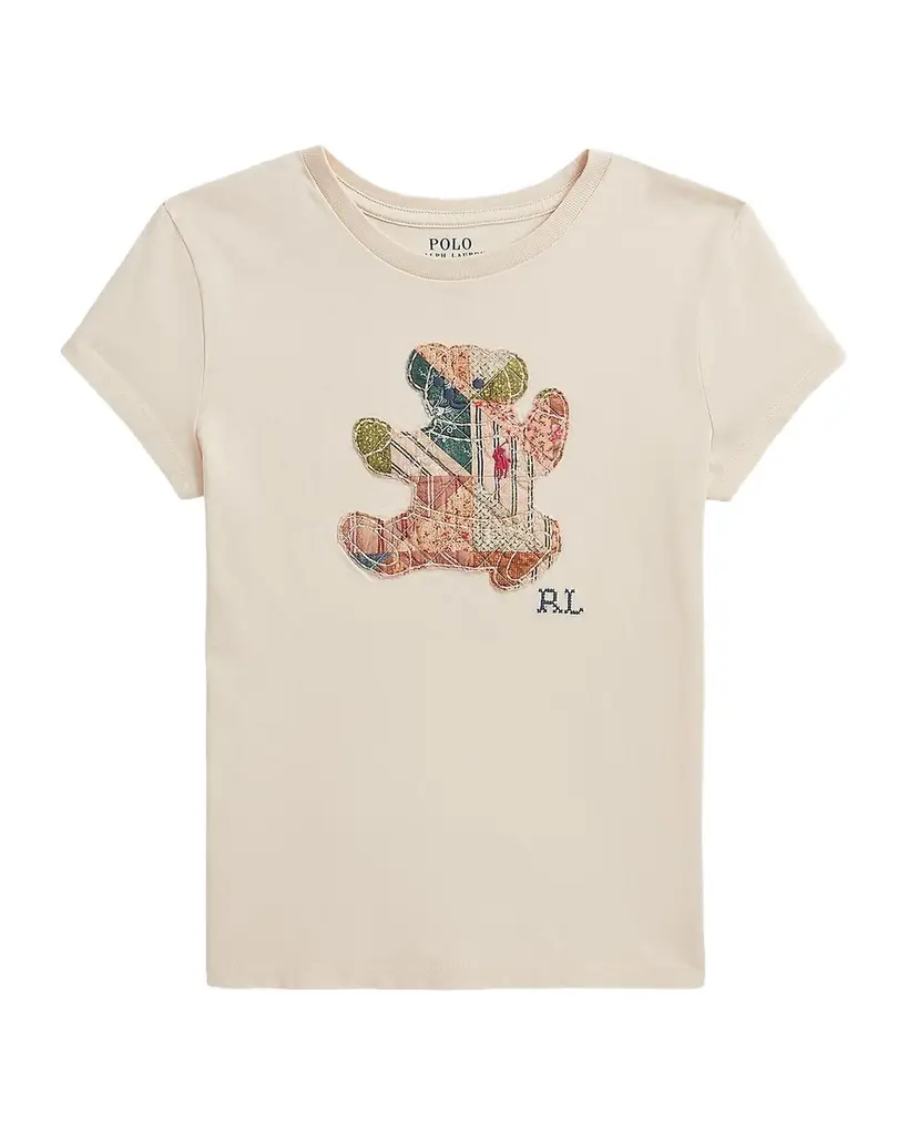 Ralph Lauren Little Girl's & Girl's Polo Bear Patchwork Cotton T-Shirt | Image 1 Ralph Lauren Little Girl's & Girl's Polo Bear Patchwork Cotton T-Shirt | Image 1