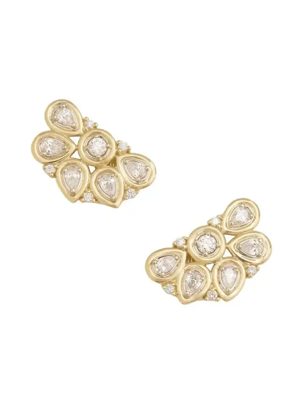 18K Yellow and White Gold Diamond Lotus Stud Earrings 18K Yellow and White Gold Diamond Lotus Stud Earrings