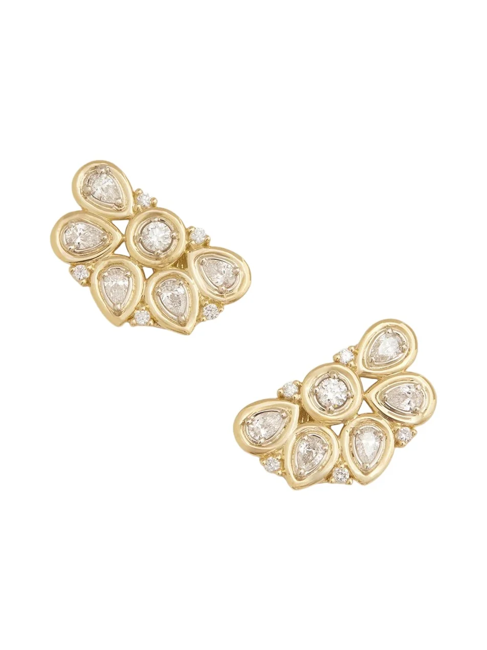 Jamie Wolf 18K Yellow and White Gold Diamond Lotus Stud Earrings
