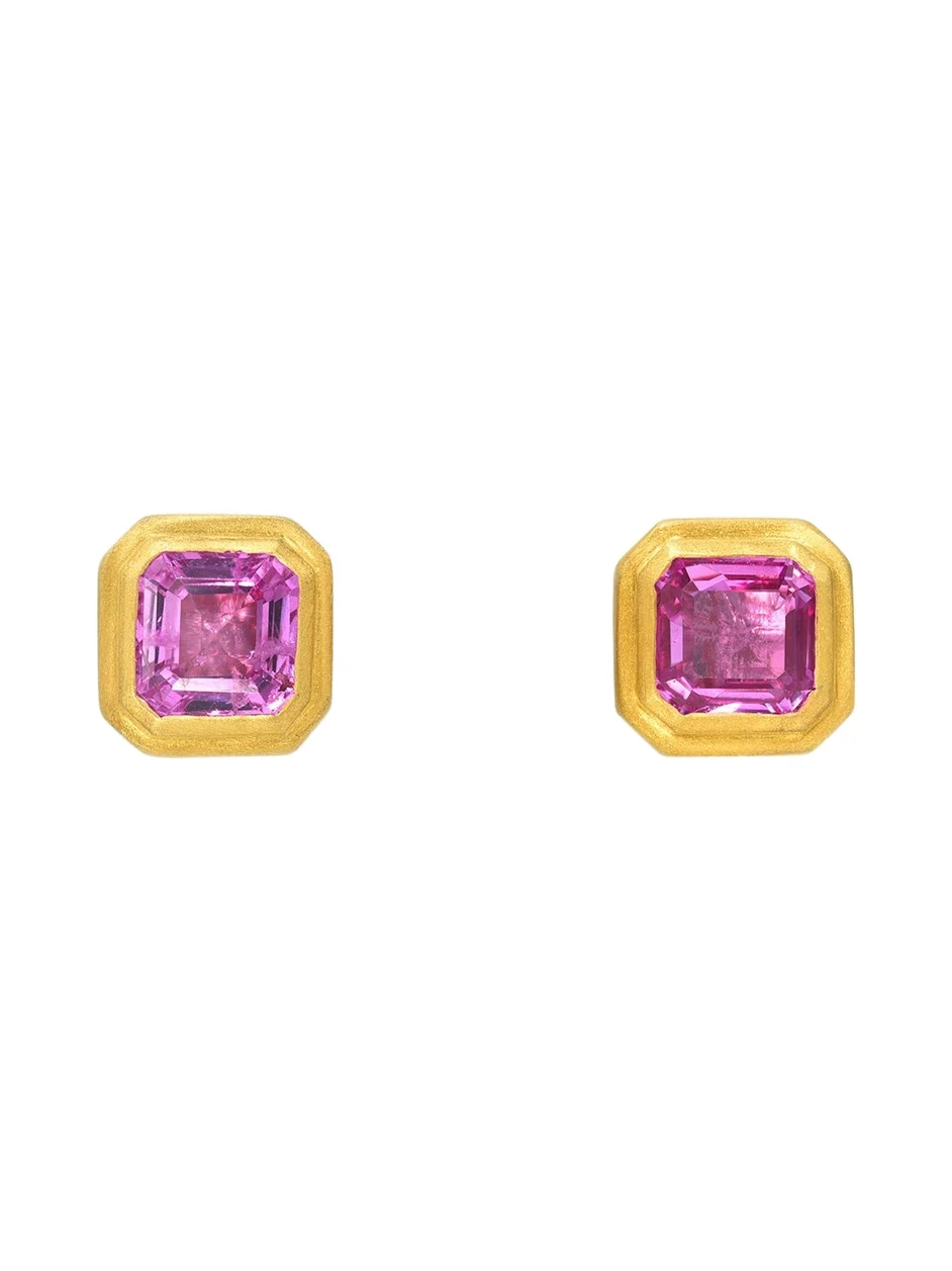 18K Pink Sapphire Ziggurat Stud Earrings 18K Pink Sapphire Ziggurat Stud Earrings