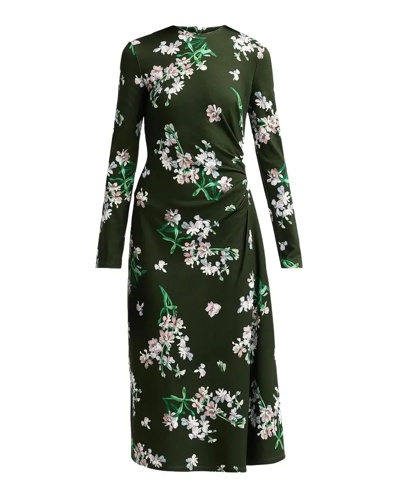 Erdem Floral Ponte Long-Sleeve Midi Dress | Image 1 Erdem Floral Ponte Long-Sleeve Midi Dress | Image 1
