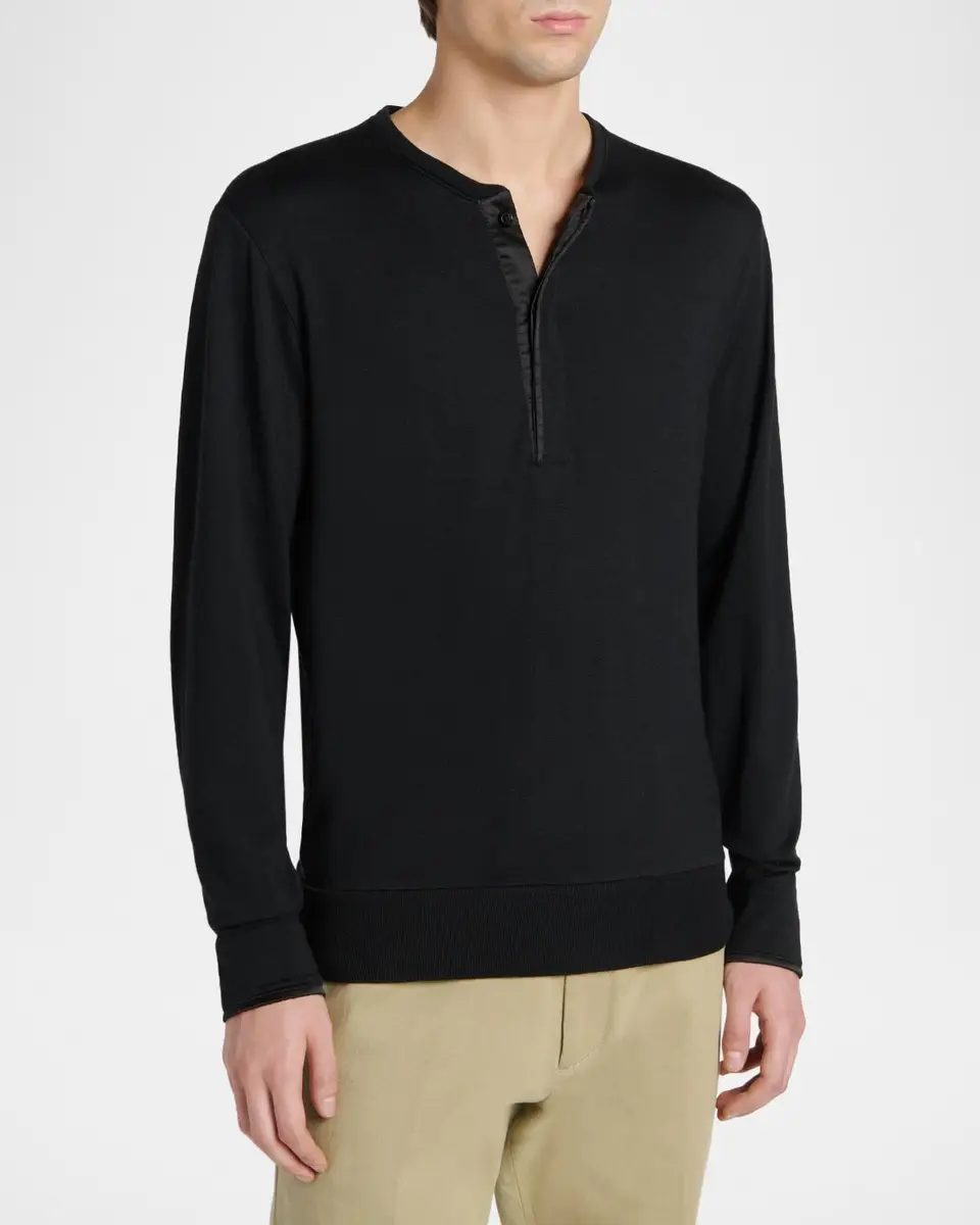 Tom Ford Men's Wool-Blend Henley Long-Sleeve T-Shirt | Thumbnail 3 Tom Ford Men's Wool-Blend Henley Long-Sleeve T-Shirt | Thumbnail 3