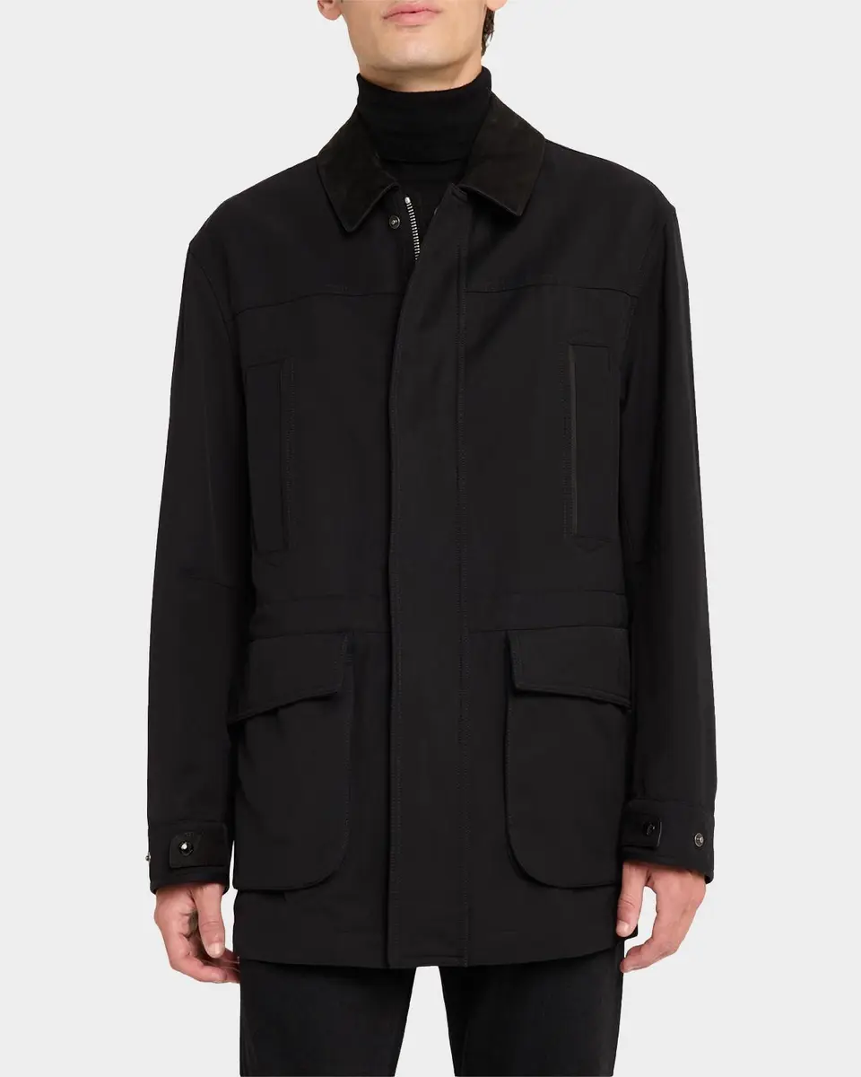Tom Ford Men's Leather-Trim Canvas Field Jacket | Thumbnail 4 Tom Ford Men's Leather-Trim Canvas Field Jacket | Thumbnail 4