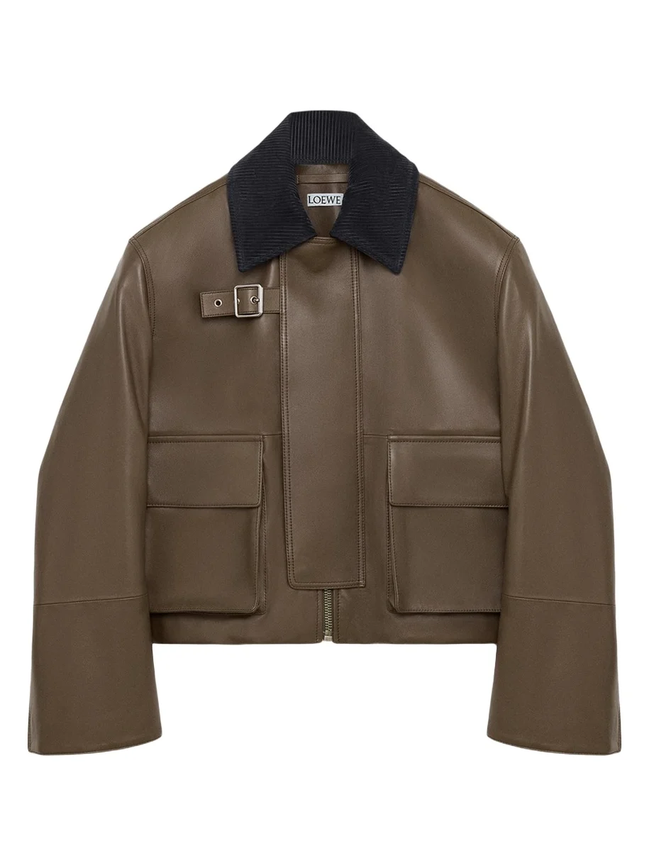 Loewe Corduroy-Collar Leather Utility Jacket