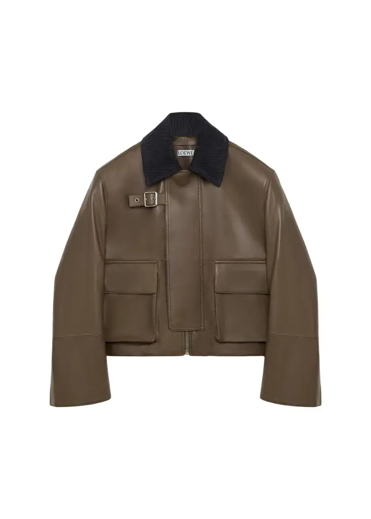 LOEWE Corduroy-Collar Leather Utility Jacket | Image 1 LOEWE Corduroy-Collar Leather Utility Jacket | Image 1