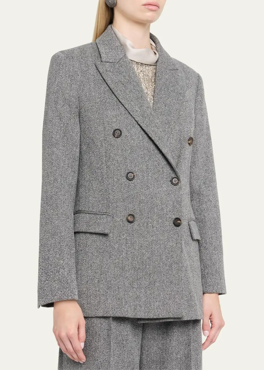 Brunello Cucinelli Wool-Mohair Herringbone Blazer | Thumbnail 4