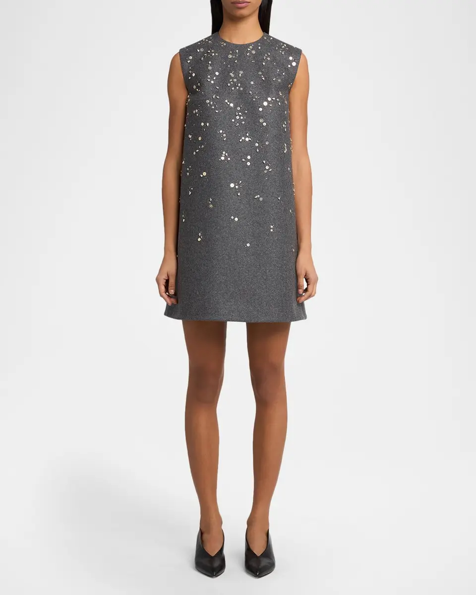 Jil Sander Sequin-Embroidered Wool Shift Mini Dress | Thumbnail 2 Jil Sander Sequin-Embroidered Wool Shift Mini Dress | Thumbnail 2