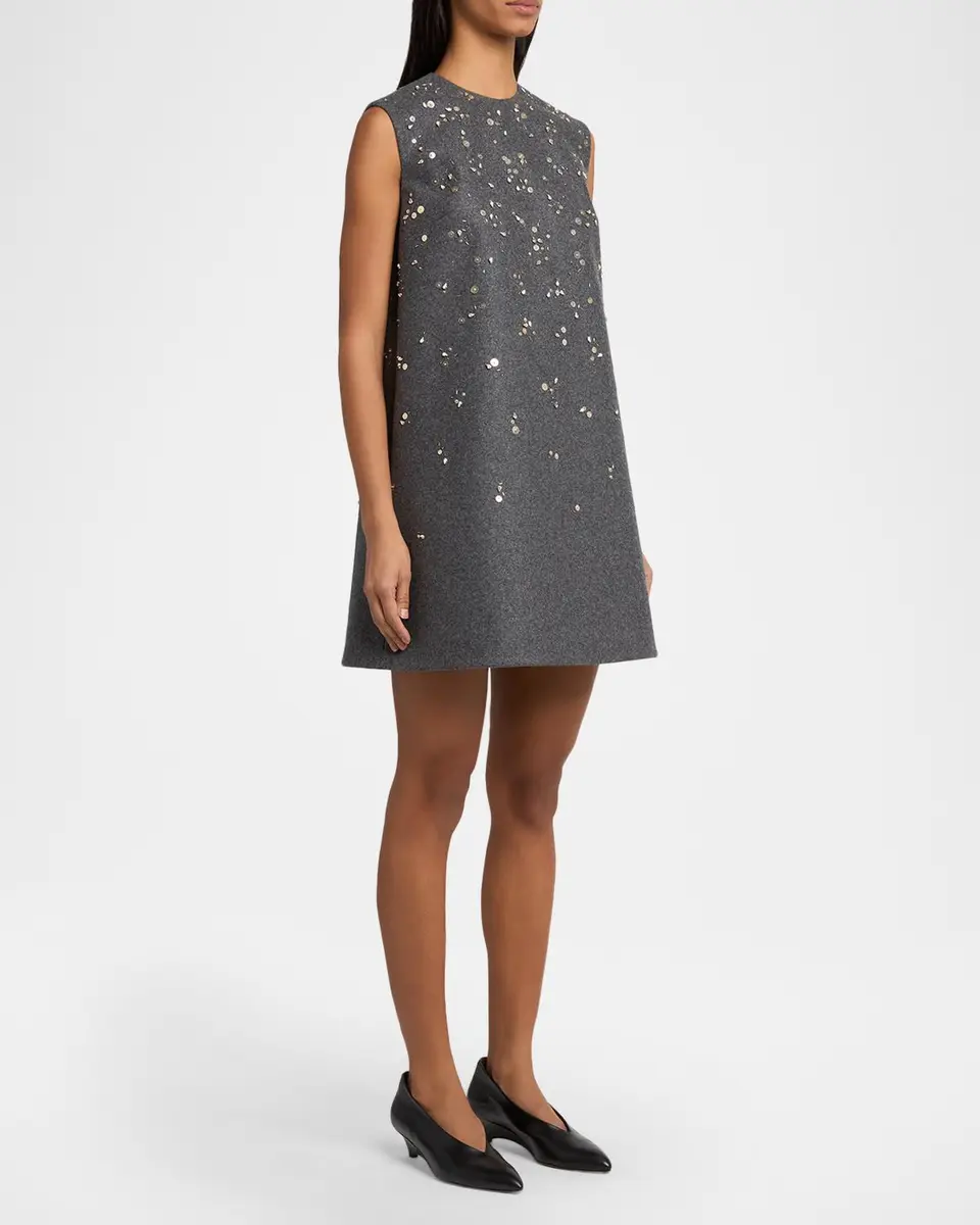 Jil Sander Sequin-Embroidered Wool Shift Mini Dress | Thumbnail 4 Jil Sander Sequin-Embroidered Wool Shift Mini Dress | Thumbnail 4
