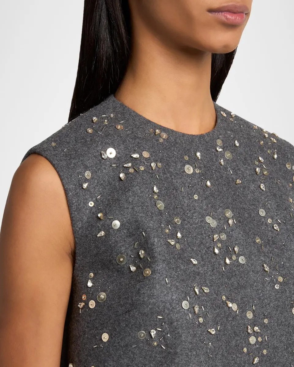 Jil Sander Sequin-Embroidered Wool Shift Mini Dress | Thumbnail 5 Jil Sander Sequin-Embroidered Wool Shift Mini Dress | Thumbnail 5