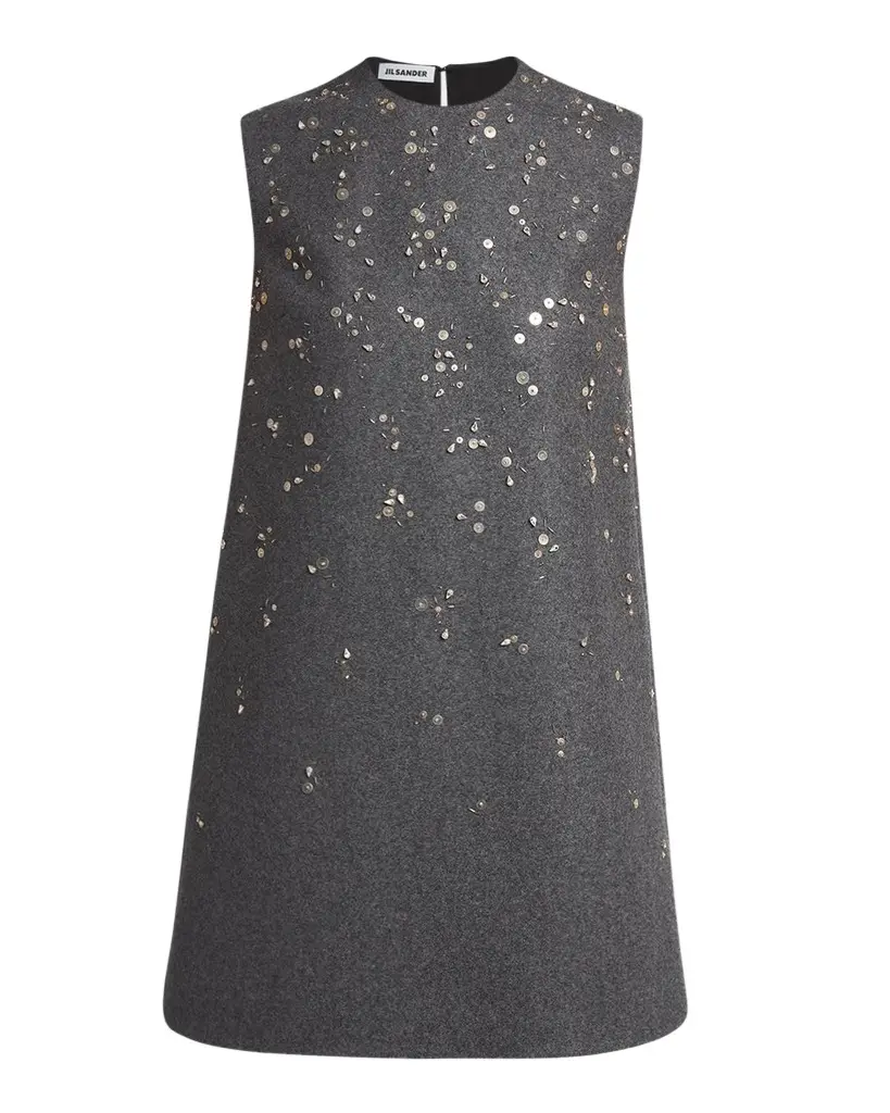 Jil Sander Sequin-Embroidered Wool Shift Mini Dress