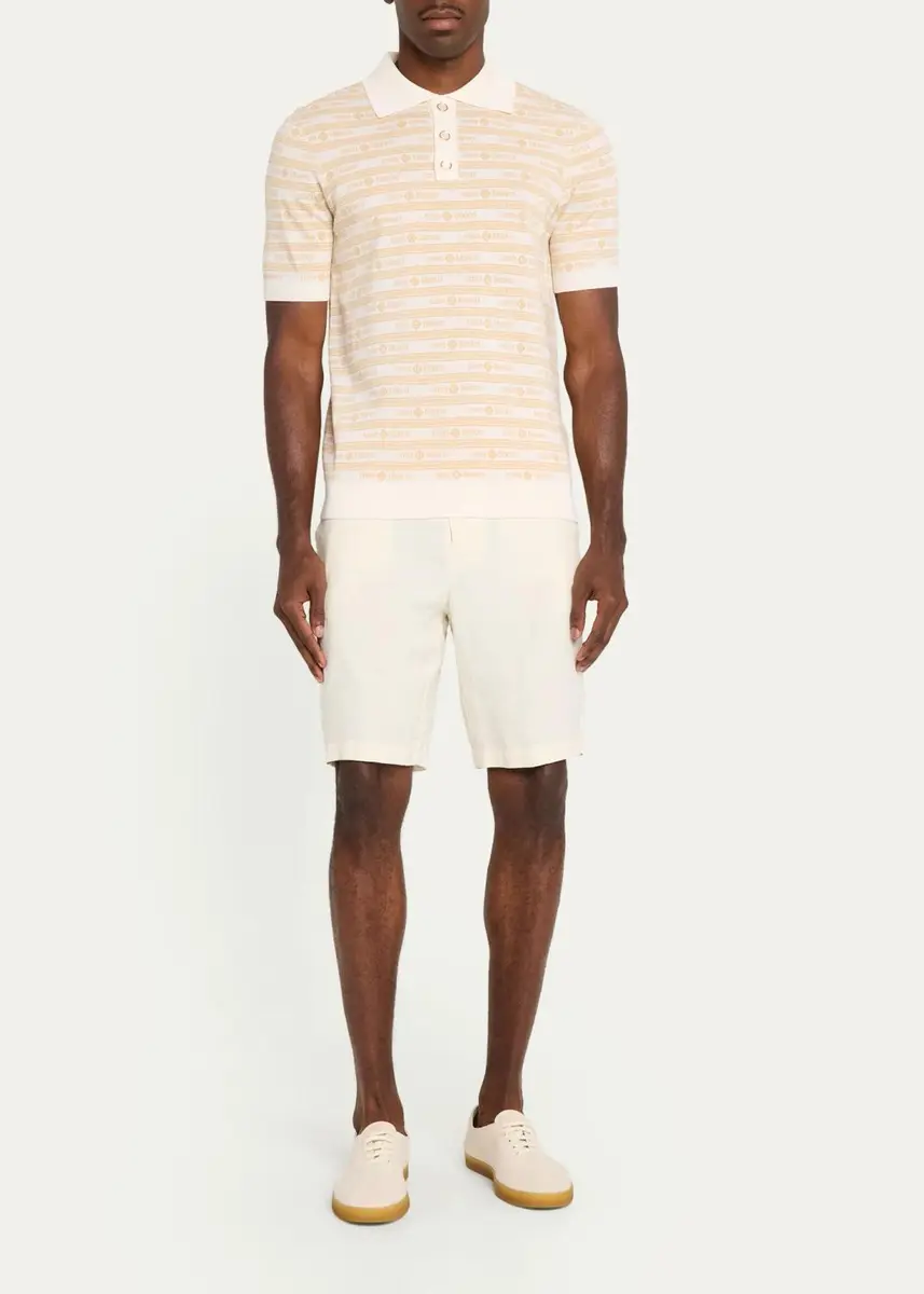 Casablanca Men's Wool Monogram Stripe Knit Polo Shirt | Thumbnail 3 Casablanca Men's Wool Monogram Stripe Knit Polo Shirt | Thumbnail 3