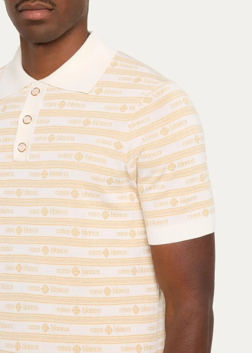 Casablanca Men's Wool Monogram Stripe Knit Polo Shirt | Thumbnail 6 Casablanca Men's Wool Monogram Stripe Knit Polo Shirt | Thumbnail 6