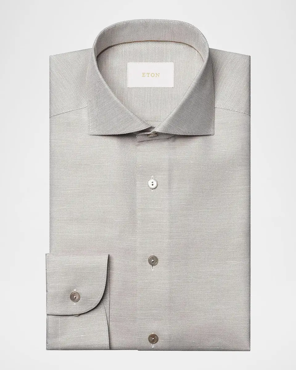 Eton Men's Contemporary Fit Textured Cotton-Linen Shirt | Thumbnail 4 Eton Men's Contemporary Fit Textured Cotton-Linen Shirt | Thumbnail 4