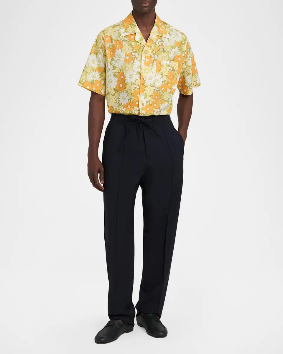 Valentino Garavani Men's Ricamo Pintuck-Front Drawstring Pants | Thumbnail 2