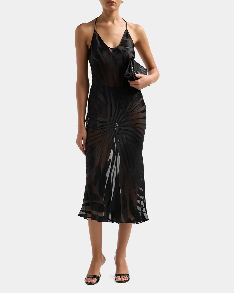 Roberto Cavalli Sleeveless Ray Devoré Backless Midi Slip Dress | Thumbnail 2 Roberto Cavalli Sleeveless Ray Devoré Backless Midi Slip Dress | Thumbnail 2