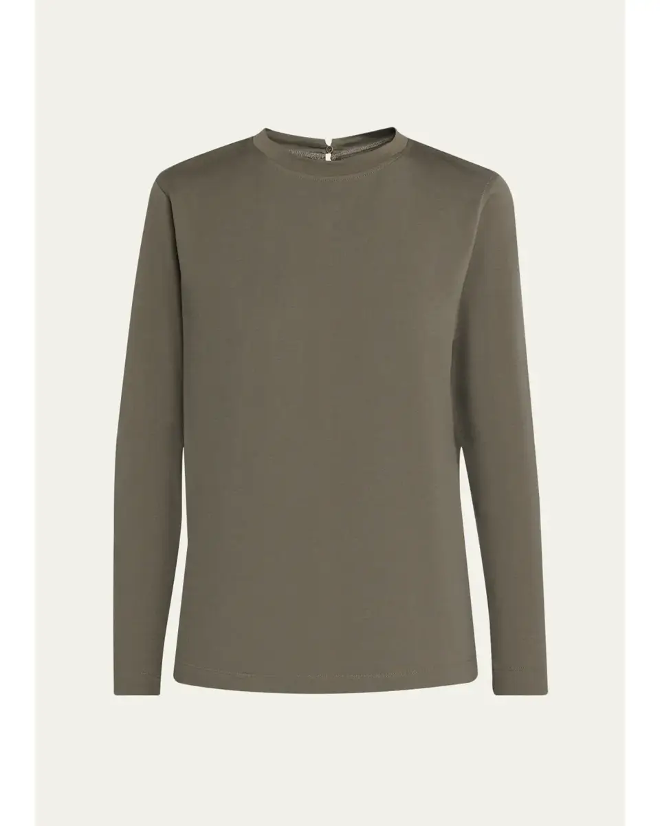 Brunello Cucinelli Long-Sleeve Monili Crewneck Cotton T-Shirt | Thumbnail 2 Brunello Cucinelli Long-Sleeve Monili Crewneck Cotton T-Shirt | Thumbnail 2