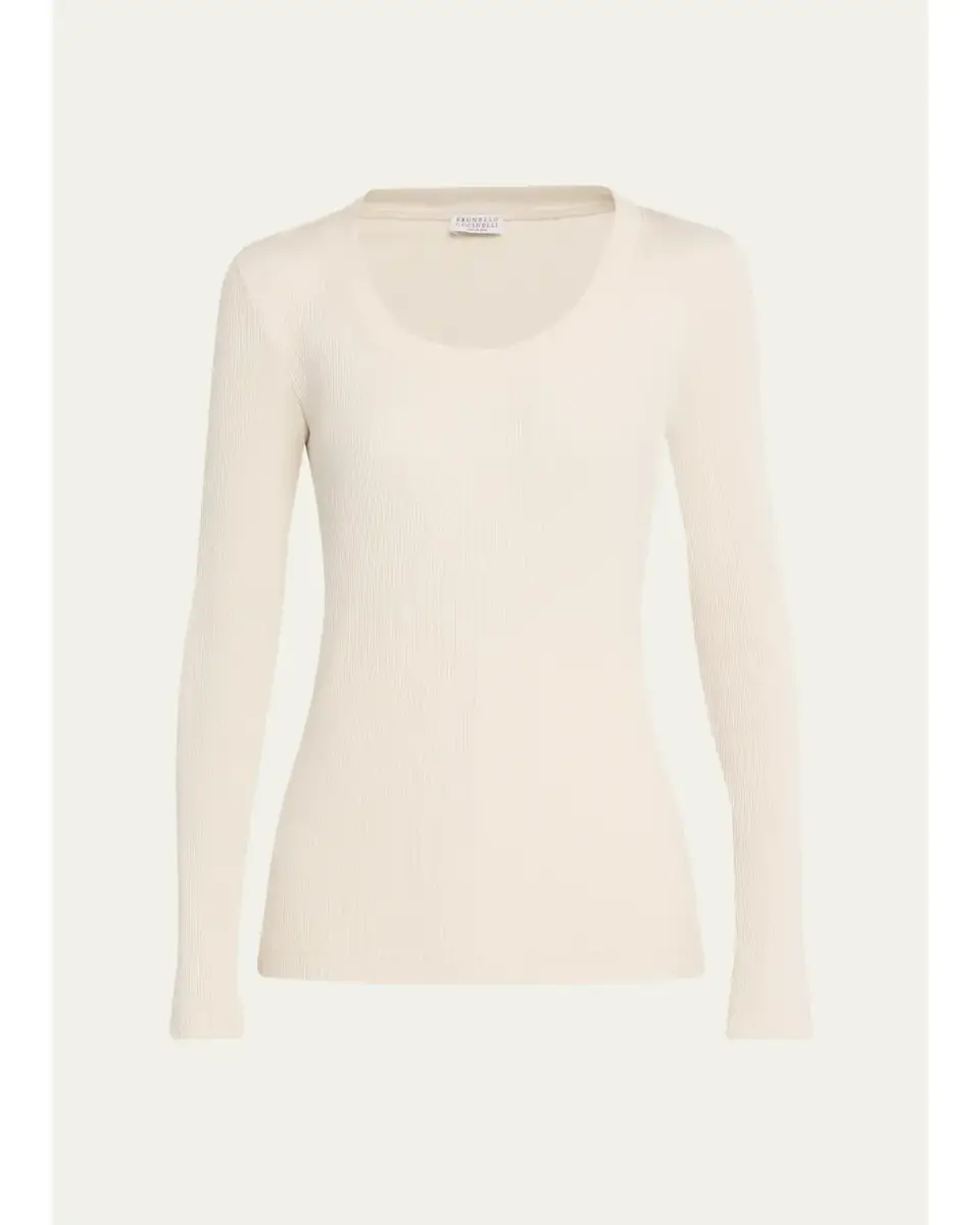 Sparkle Rib Knit Long-Sleeve Top