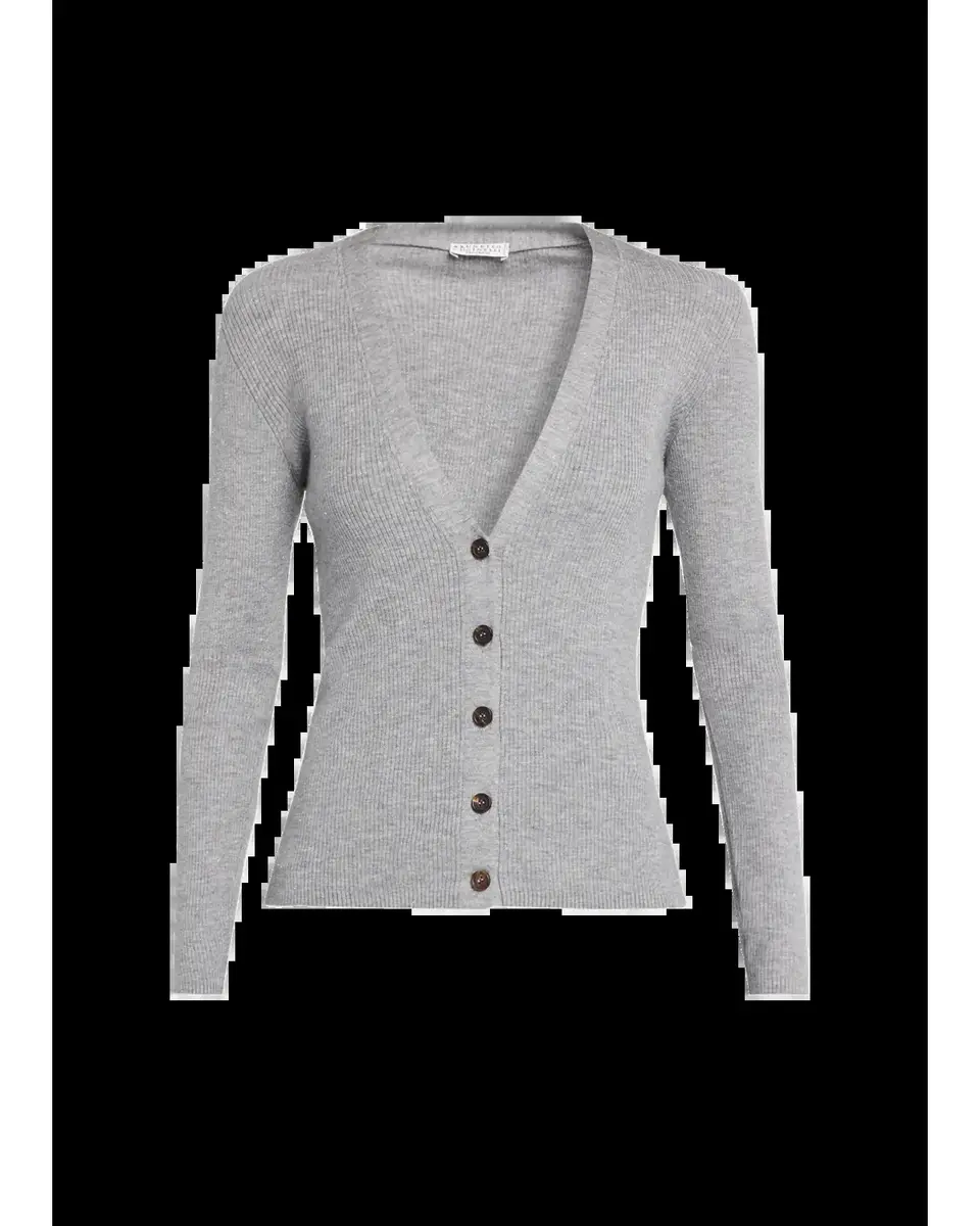 Brunello Cucinelli Sparkle Cashmere Rib V-Neck Cardigan | Thumbnail 2 Brunello Cucinelli Sparkle Cashmere Rib V-Neck Cardigan | Thumbnail 2
