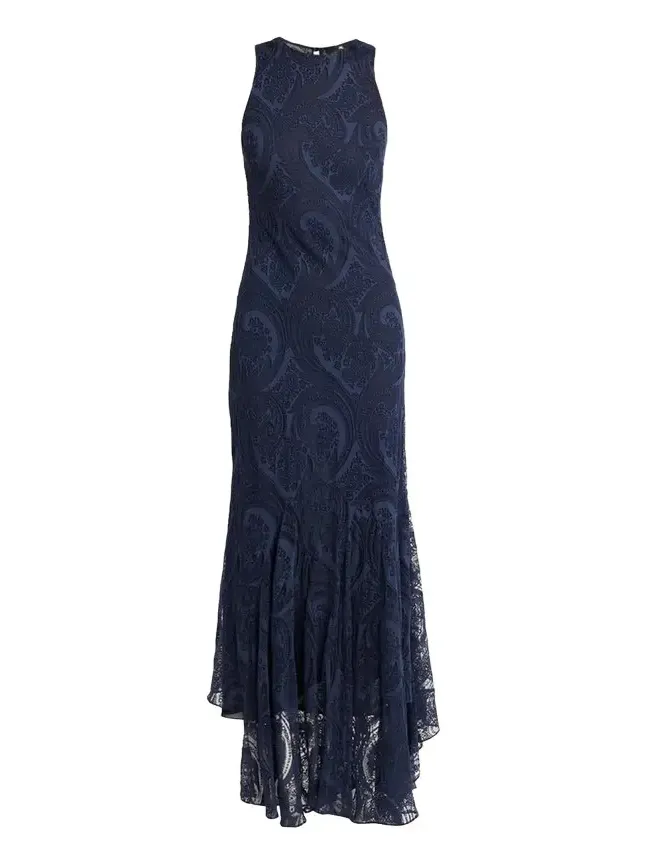 Long Sleeveless Paisley Jacquard Dress
