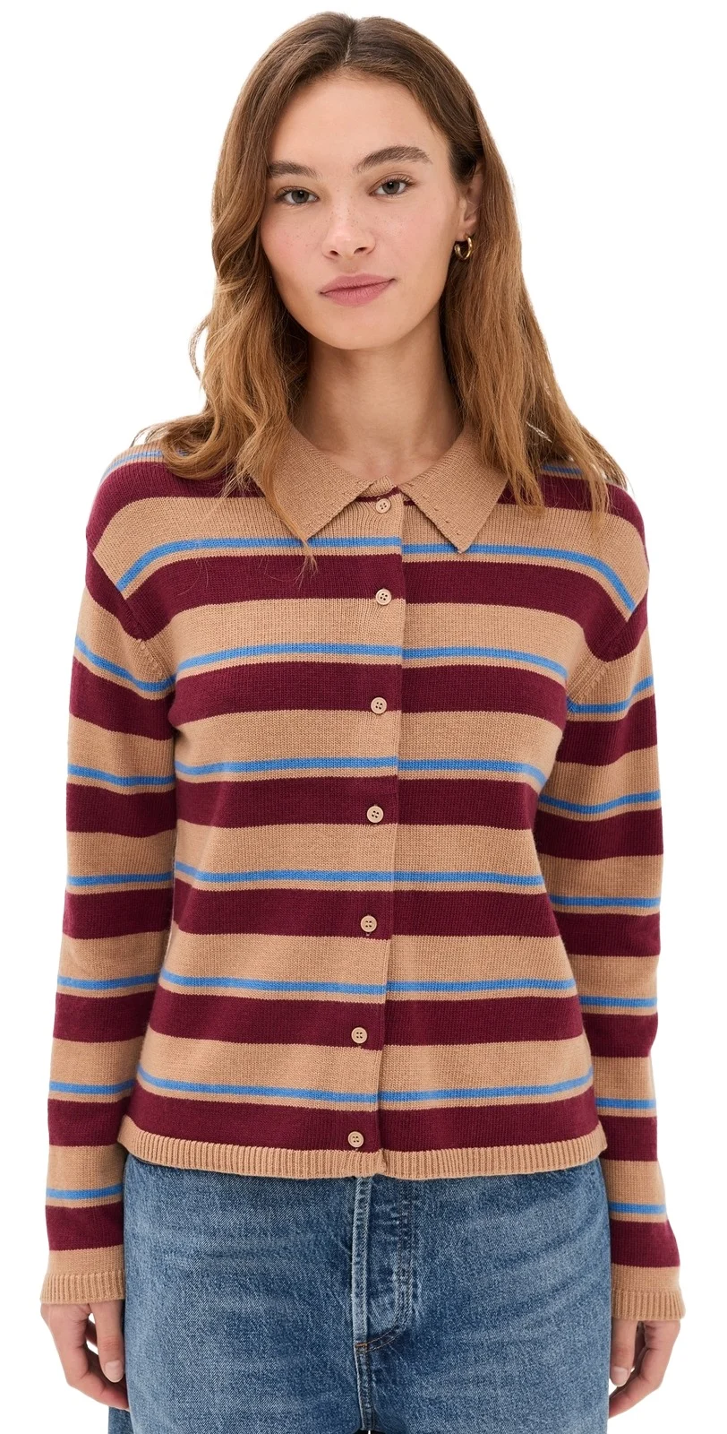 Striped Collar Shirt Cardigan
