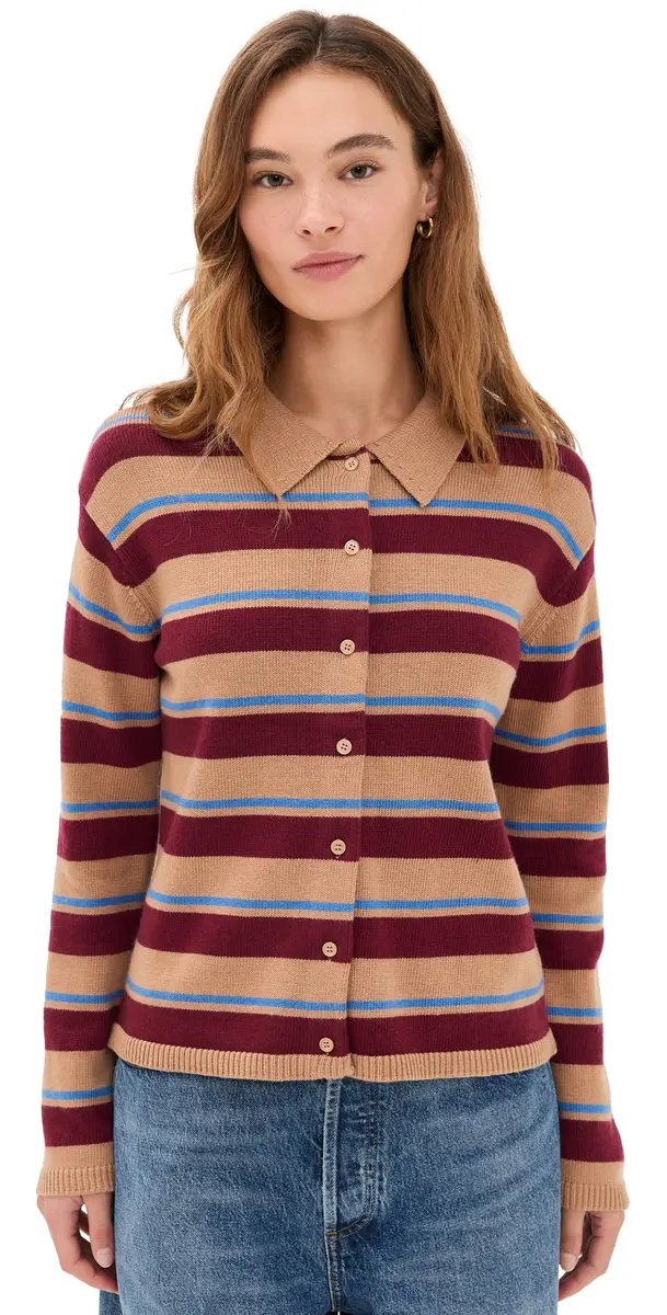 English Factory Striped Collar Shirt Cardigan