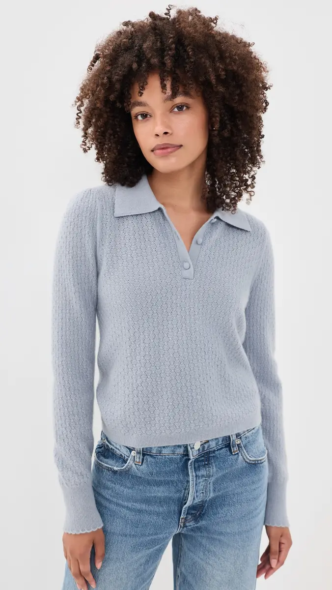 Frame The Cashmere Long Sleeve Honeycomb Polo Sweater | Thumbnail 2