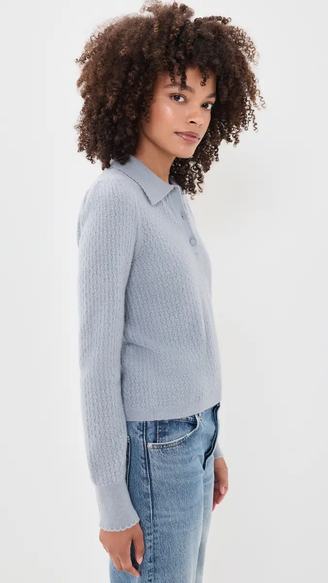 Frame The Cashmere Long Sleeve Honeycomb Polo Sweater | Thumbnail 4