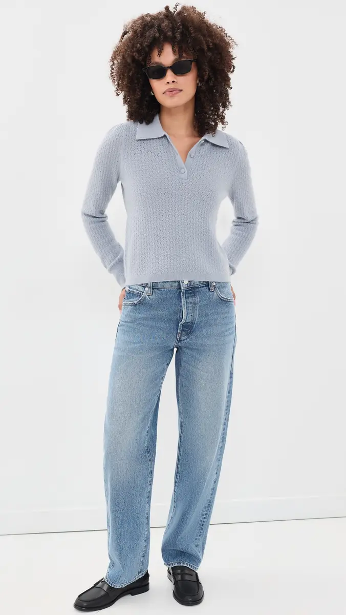Frame The Cashmere Long Sleeve Honeycomb Polo Sweater | Thumbnail 5