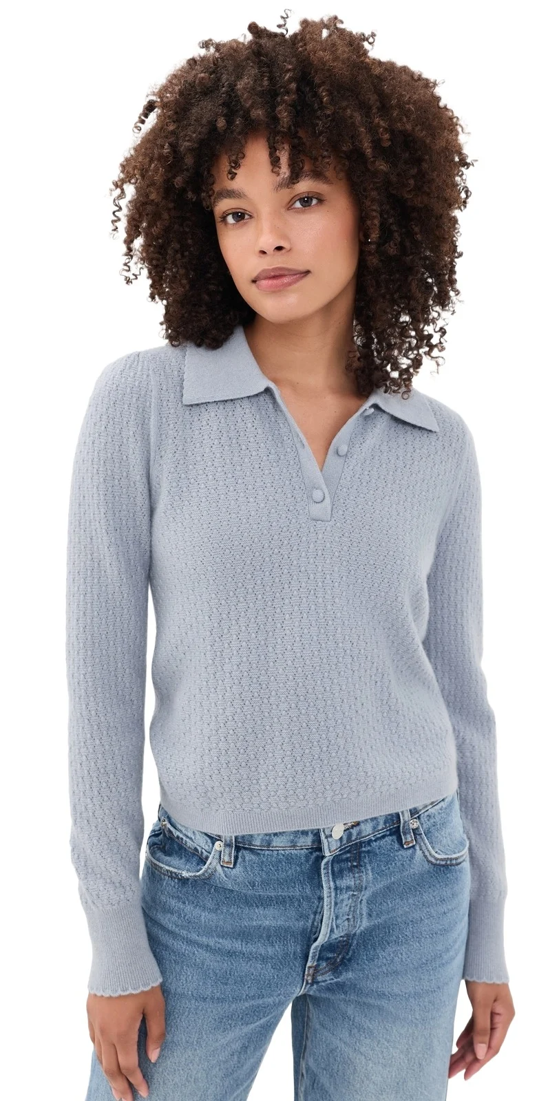 The Cashmere Long Sleeve Honeycomb Polo Sweater The Cashmere Long Sleeve Honeycomb Polo Sweater