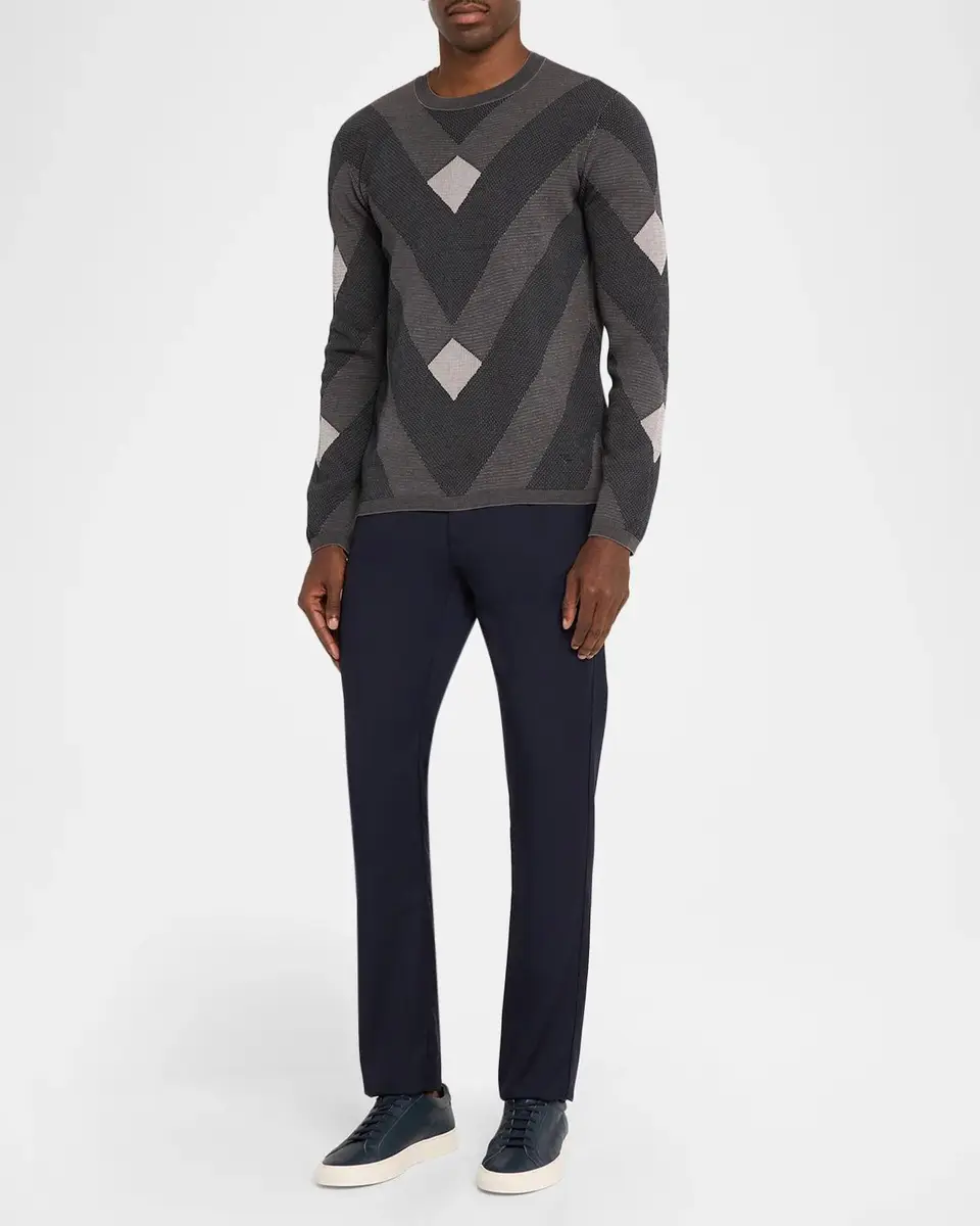Emporio Armani Cotton Chevron Jacquard Crewneck Sweater | Thumbnail 2 Emporio Armani Cotton Chevron Jacquard Crewneck Sweater | Thumbnail 2