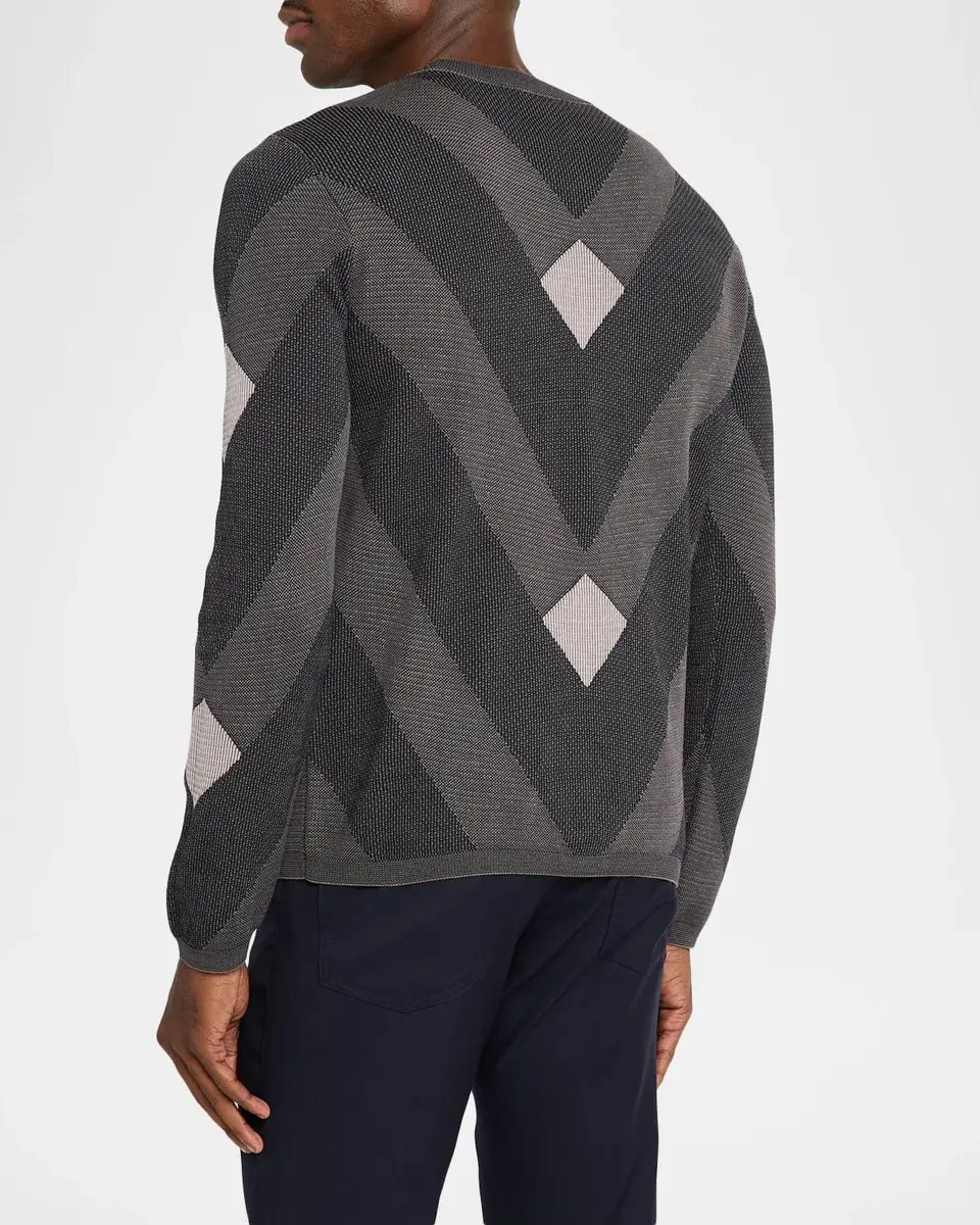 Emporio Armani Cotton Chevron Jacquard Crewneck Sweater | Thumbnail 3 Emporio Armani Cotton Chevron Jacquard Crewneck Sweater | Thumbnail 3