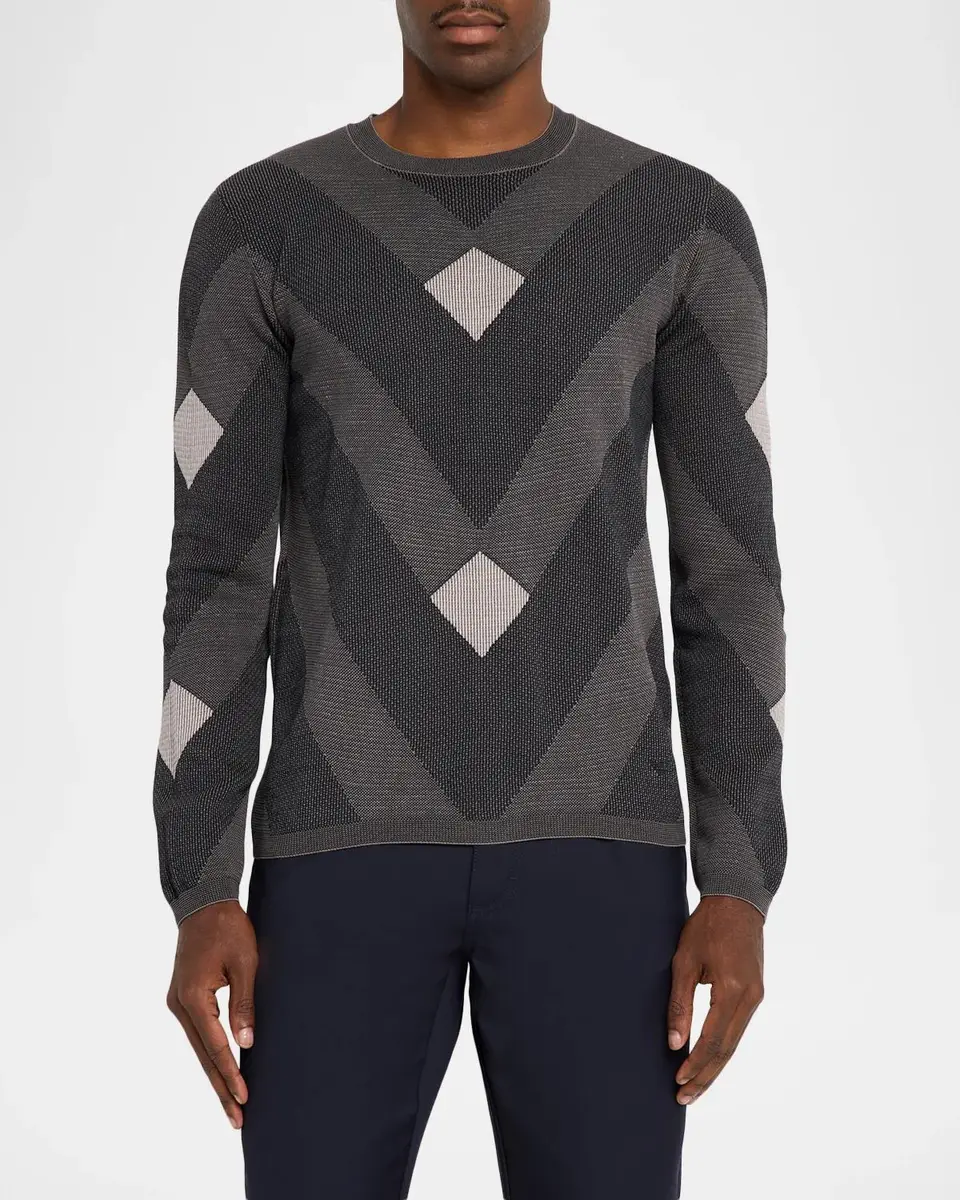 Emporio Armani Cotton Chevron Jacquard Crewneck Sweater | Thumbnail 4 Emporio Armani Cotton Chevron Jacquard Crewneck Sweater | Thumbnail 4