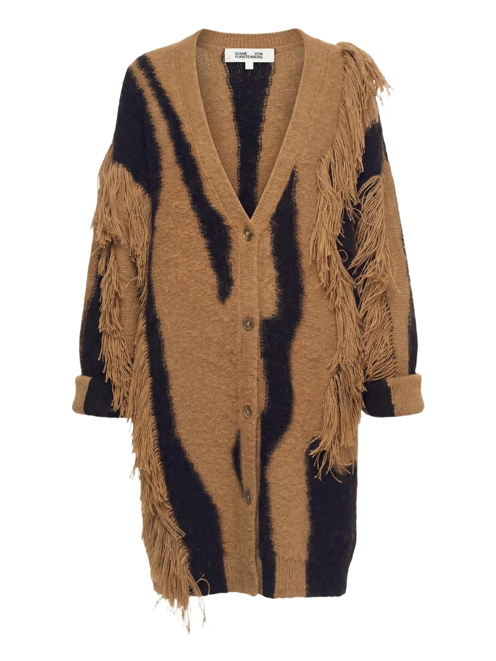 Leone Fringed Abstract Intarsia Cardigan