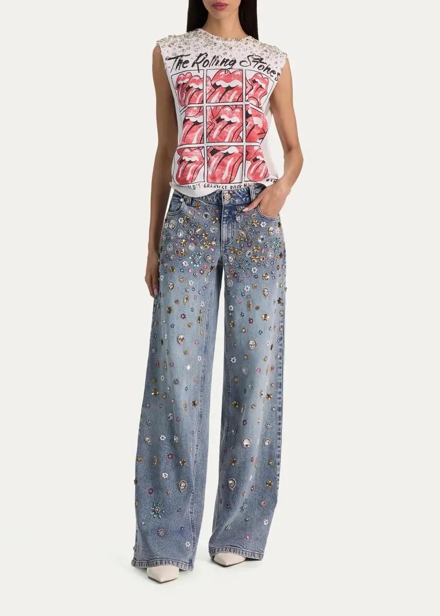 Alice + Olivia Amazing Embellished Mid-Rise Baggy Jeans | Thumbnail 2 Alice + Olivia Amazing Embellished Mid-Rise Baggy Jeans | Thumbnail 2