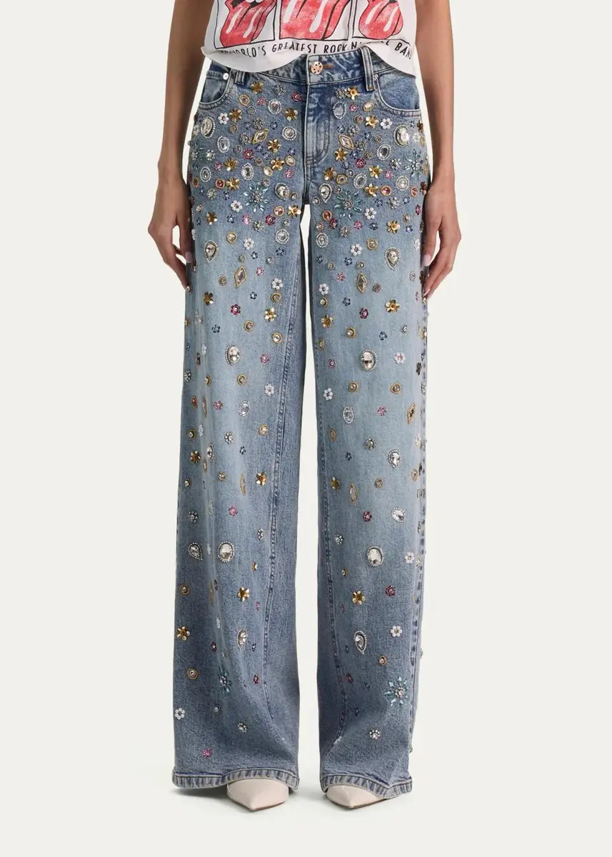 Alice + Olivia Amazing Embellished Mid-Rise Baggy Jeans | Thumbnail 4 Alice + Olivia Amazing Embellished Mid-Rise Baggy Jeans | Thumbnail 4