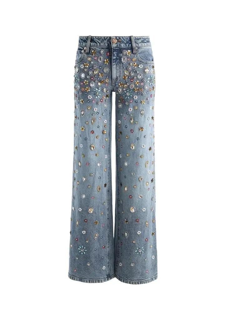 Alice + Olivia Amazing Embellished Mid-Rise Baggy Jeans | Image 1 Alice + Olivia Amazing Embellished Mid-Rise Baggy Jeans | Image 1