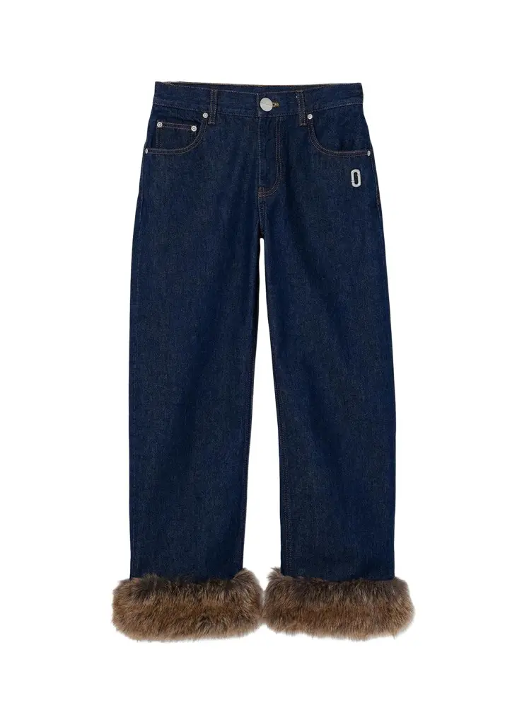 Faux-Fur-Trimmed Crop Jeans Faux-Fur-Trimmed Crop Jeans