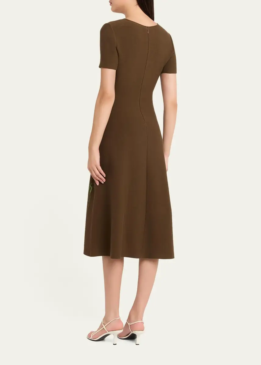 Oscar de la Renta Short-Sleeve Multi Floral Knit Midi Dress | Thumbnail 3