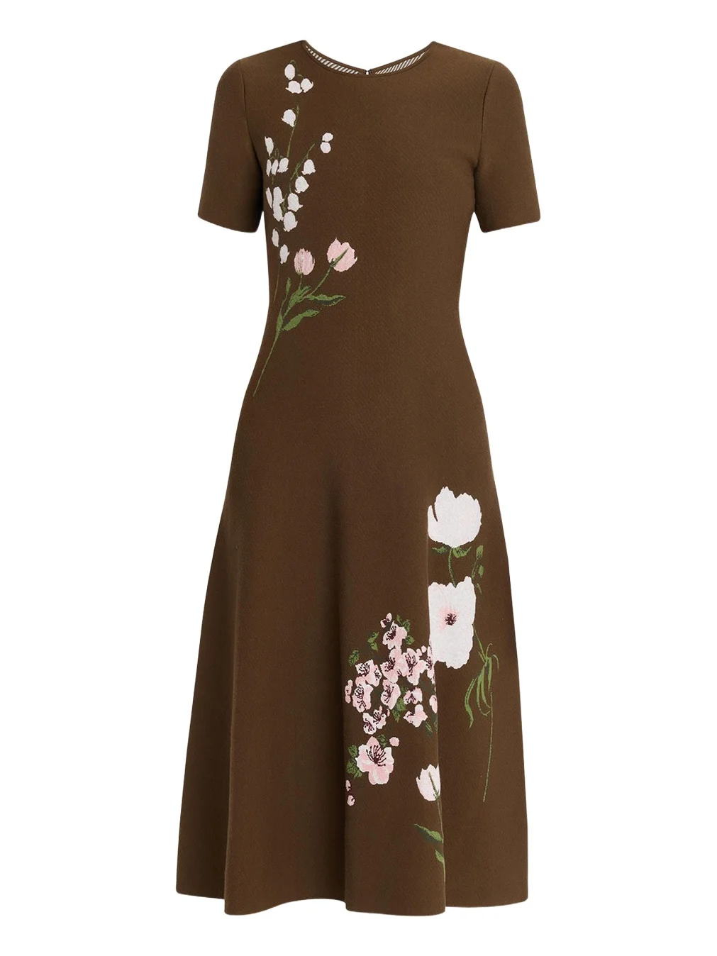 Oscar de la Renta Short-Sleeve Multi Floral Knit Midi Dress