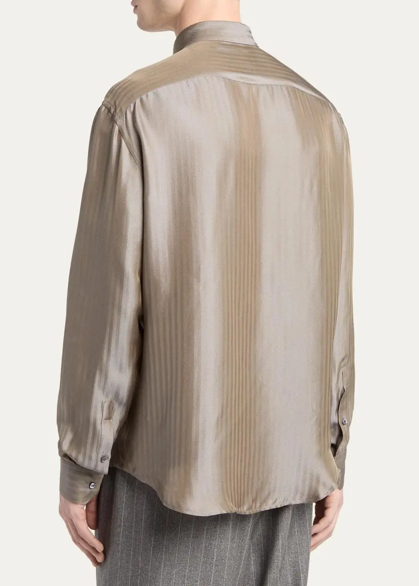 Giorgio Armani Men's Silk-Blend Micro-Chevron Button-Down Shirt | Thumbnail 4 Giorgio Armani Men's Silk-Blend Micro-Chevron Button-Down Shirt | Thumbnail 4
