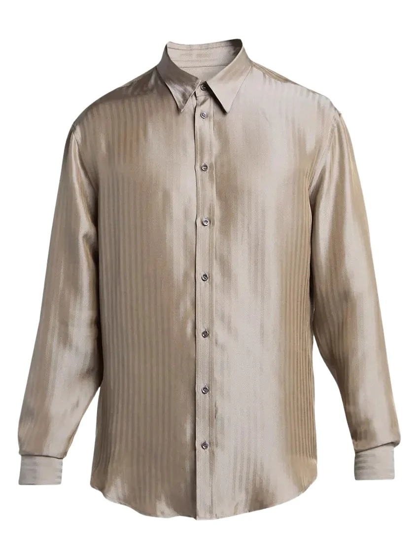 Men's Silk-Blend Micro-Chevron Button-Down Shirt