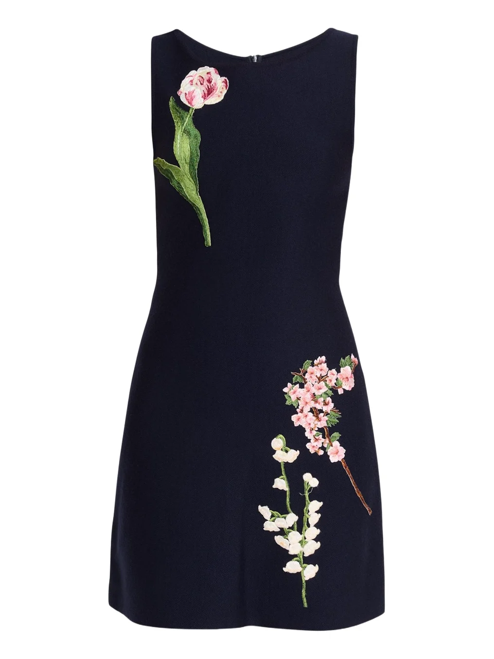 Sleeveless Floral Embroidered Wool Knit Mini Dress