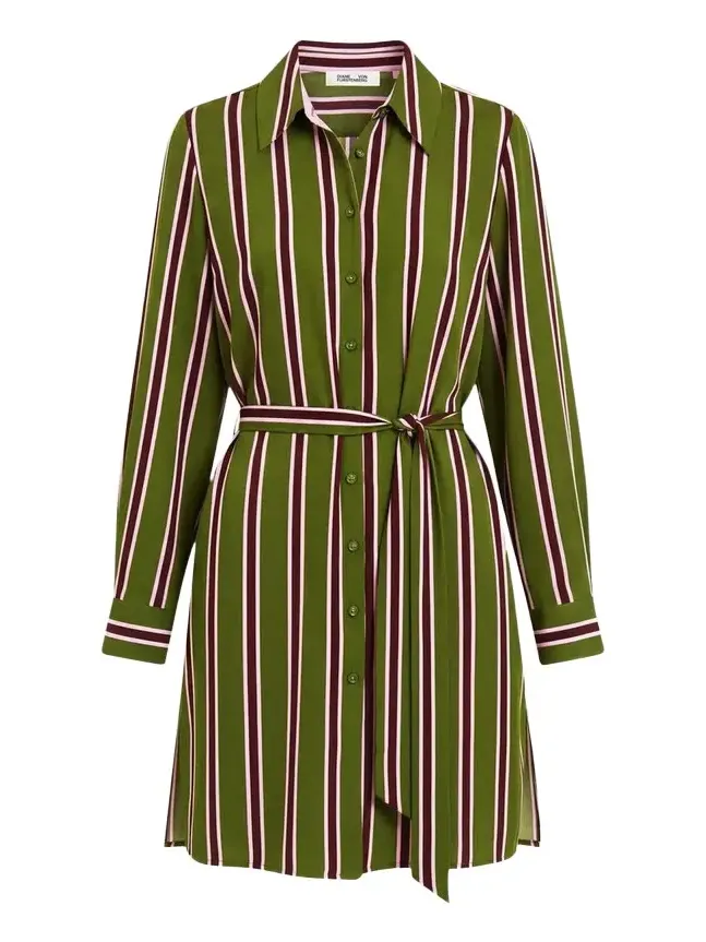 Elle Striped Stretch Georgette Mini Shirtdress