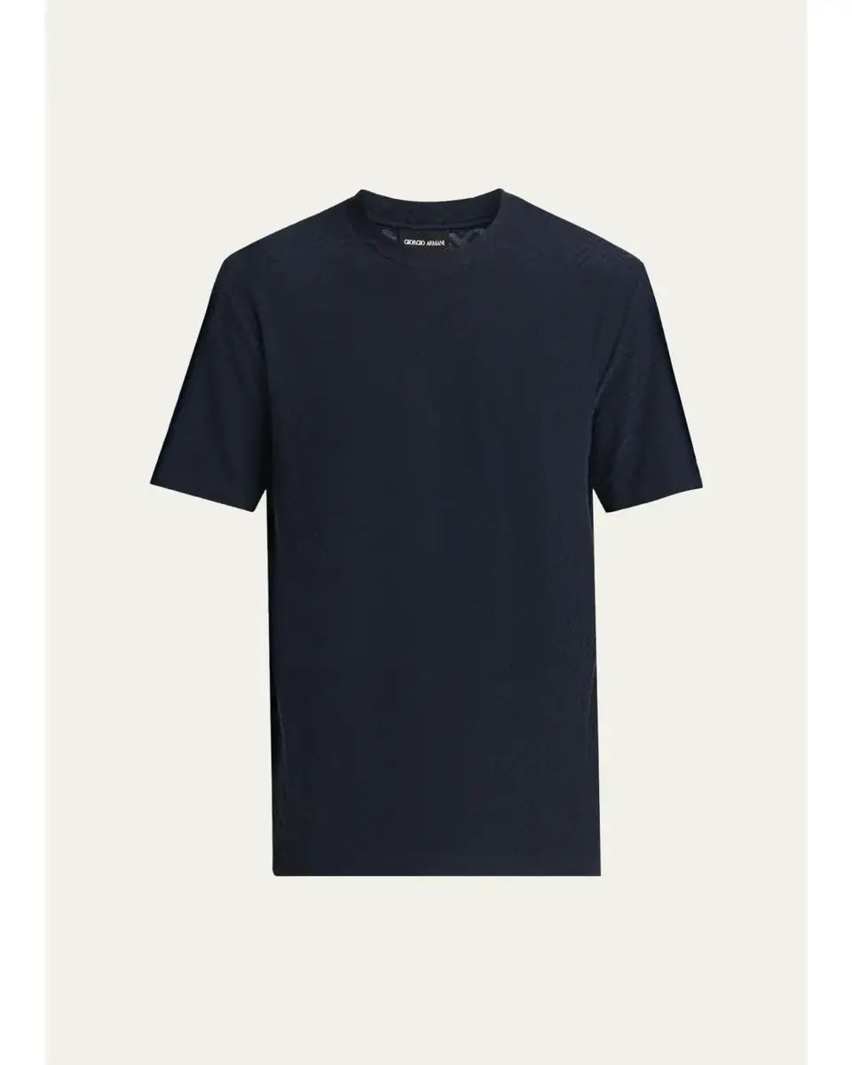 Giorgio Armani Men's Rib-Knit Wool-Blend T-Shirt | Image 1 Giorgio Armani Men's Rib-Knit Wool-Blend T-Shirt | Image 1