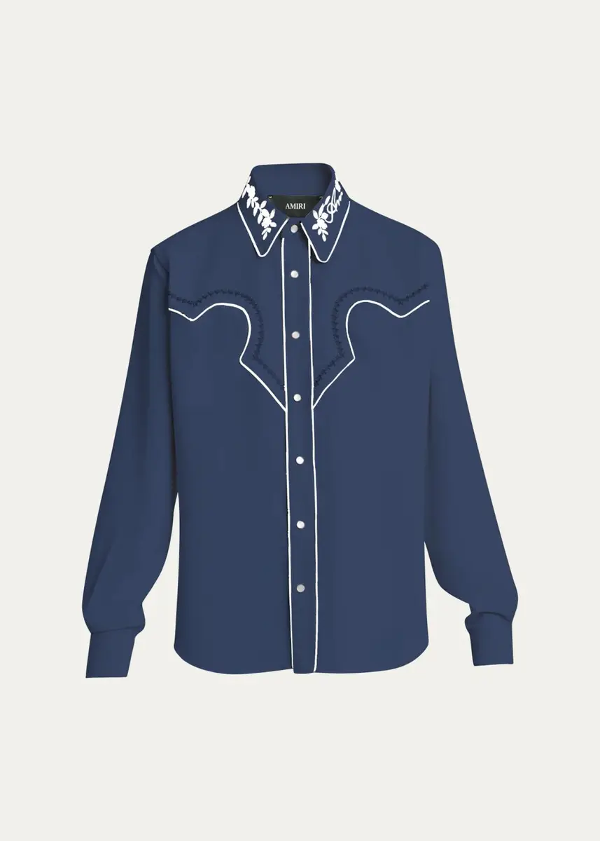AMIRI Men's Embroidered-Trim Western Shirt | Thumbnail 2