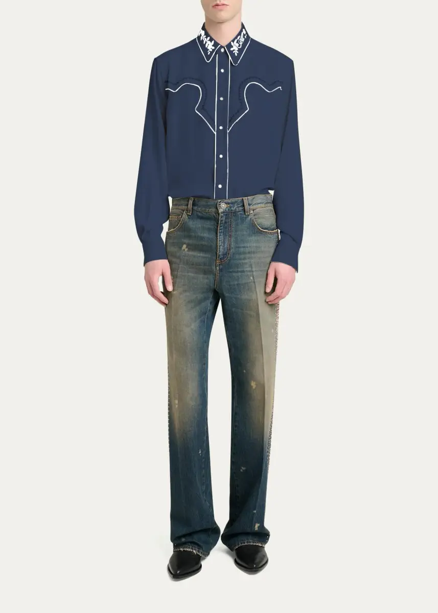 AMIRI Men's Embroidered-Trim Western Shirt | Thumbnail 3