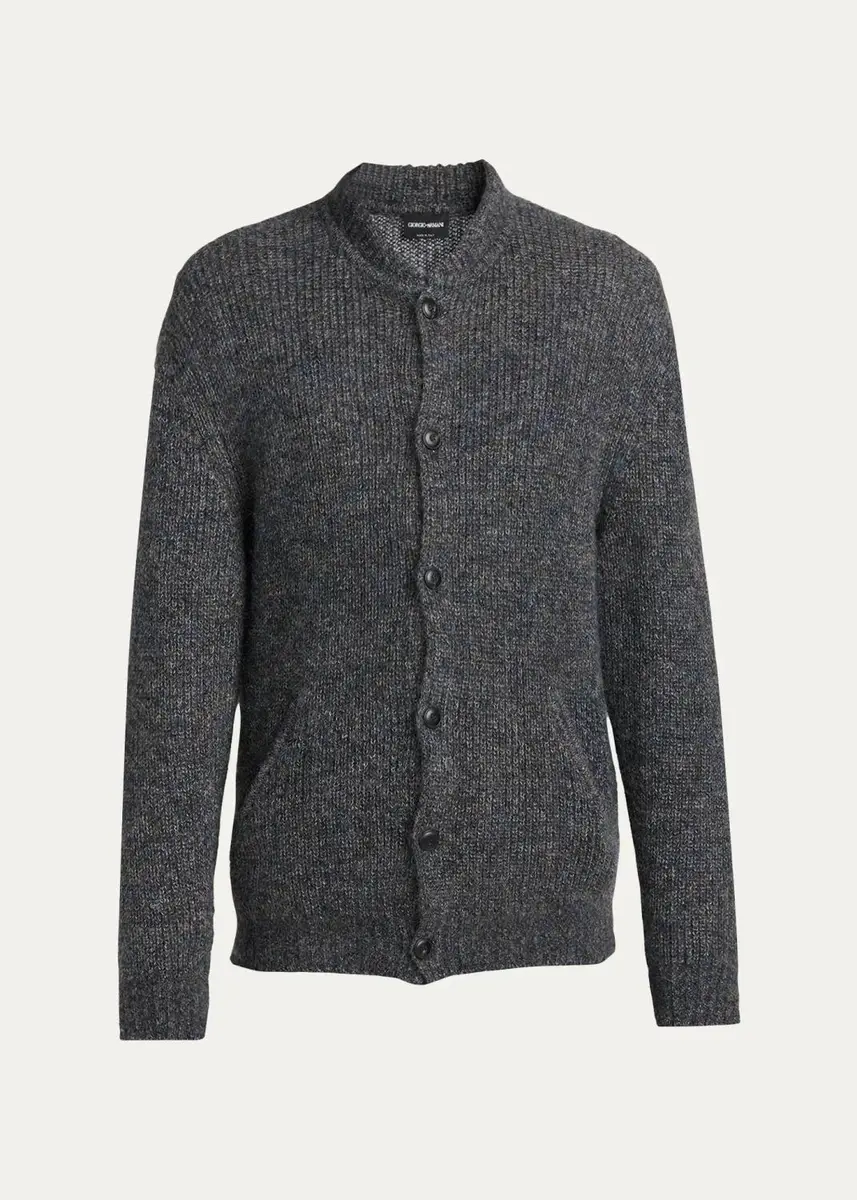 Giorgio Armani Men's Rib-Knit Mohair-Blend Cardigan | Thumbnail 2 Giorgio Armani Men's Rib-Knit Mohair-Blend Cardigan | Thumbnail 2